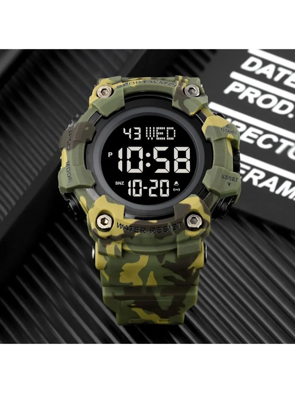 Men's Camouflage Green Analog Rubber Band Waterproof Electronic Digital Watch